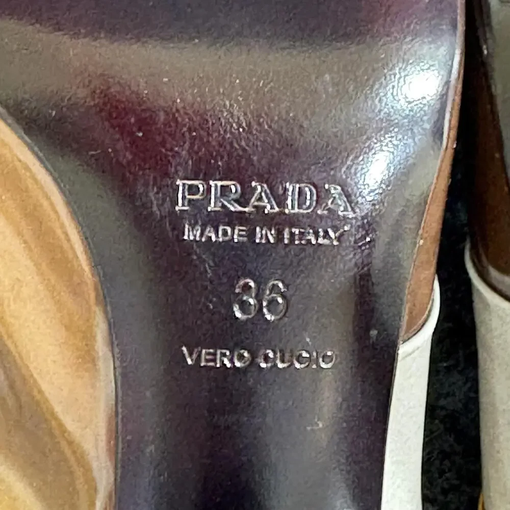 PRADA Shoes Womens 6 Multicolor Patchwork Slingback Heels Warm Toned Italy